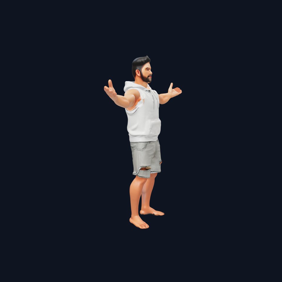 Casual Male Character Model Rigged and Animated Hoodie Shorts